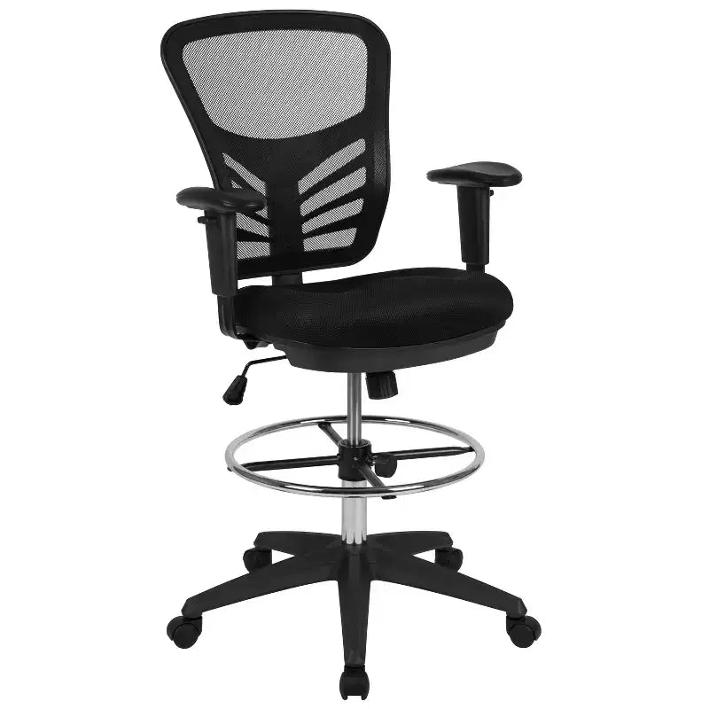 Flash Furniture Mid-Back Mesh Ergonomic Drafting Chair with Adjustable Chrome Foot Ring, Adjustable Arms