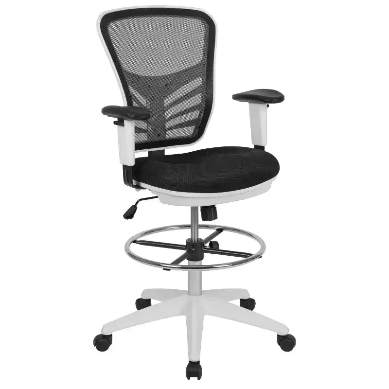 Chaise de bureau ergonomique en maille à dossier mi-hauteur Flash Furniture avec anneau repose-pieds chromé réglable et accoudoirs réglables
