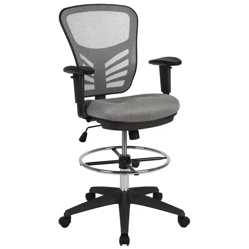 Chaise de bureau ergonomique en maille à dossier mi-hauteur Flash Furniture avec anneau repose-pieds chromé réglable et accoudoirs réglables