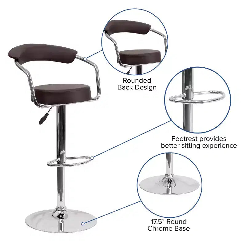 Flash Furniture Contemporary Vinyl Adjustable Height Barstool with Arms and Chrome Base