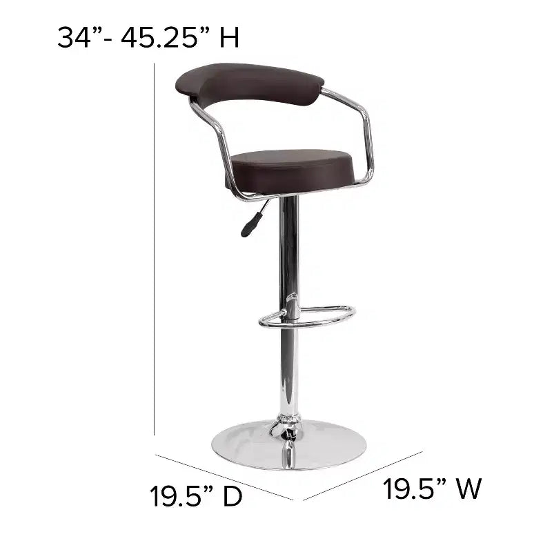 Flash Furniture Contemporary Vinyl Adjustable Height Barstool with Arms and Chrome Base