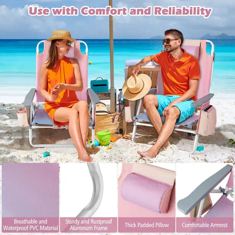 Lot de 4 chaises de plage pliantes de randonnée Costway, 5 positions d'extérieur - Voir détails