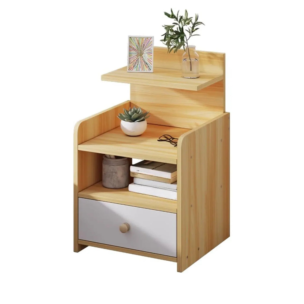 Table de chevet moderne en bois à rangement ouvert avec tiroirs