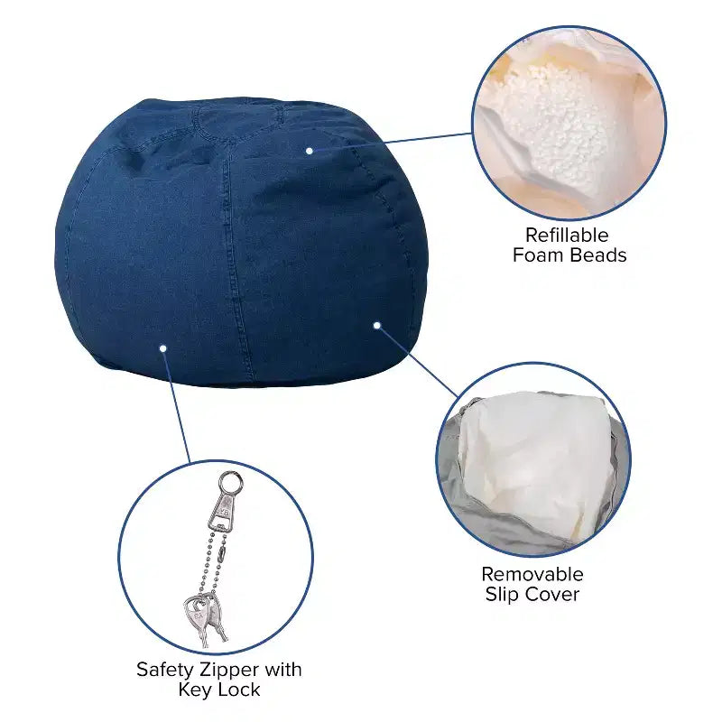 Emma and Oliver Small Bean Bag Chair for Kids and Teens