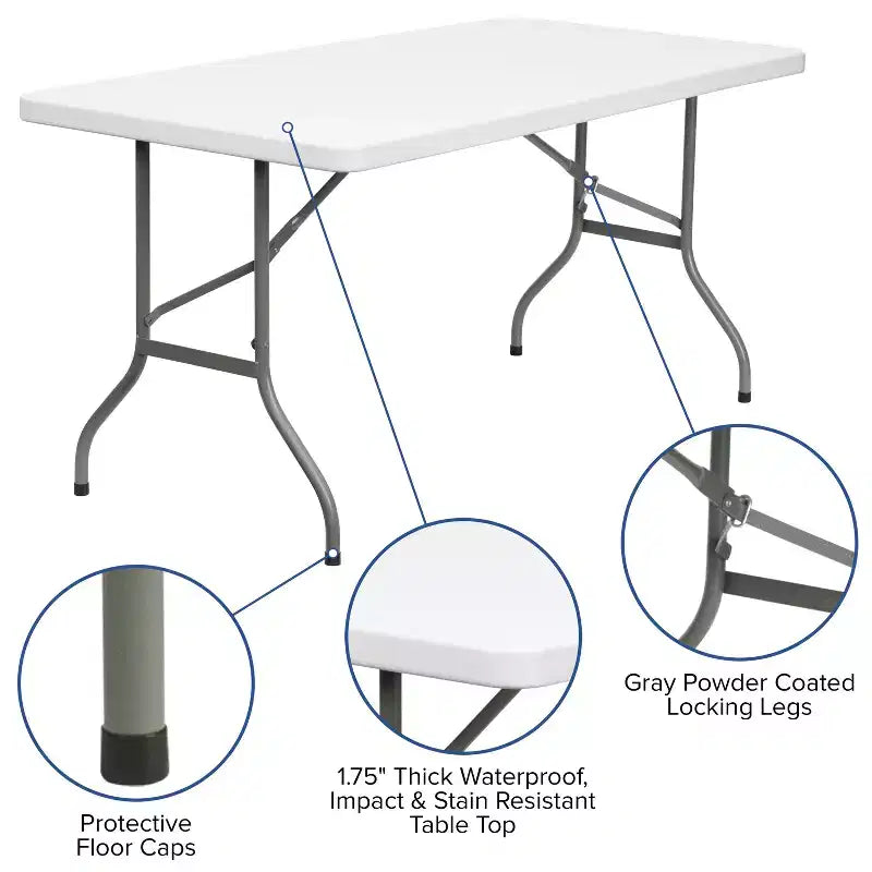 Emma and Oliver 5-Foot Granite White Plastic Folding Table - Banquet / Event Folding Table
