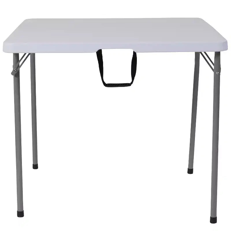 Emma and Oliver 2.79-Foot Square Bi-Fold Granite White Plastic Folding Table w/ Carrying Handle