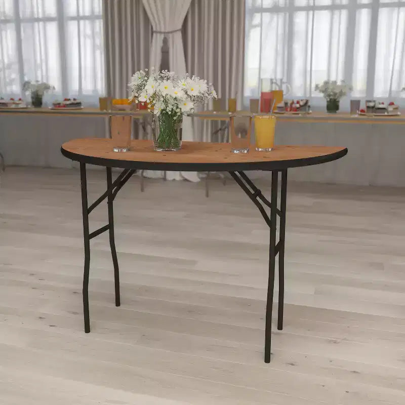 Emma and Oliver 4-Foot Half-Round Wood Folding Banquet Table - Event & Catering Table