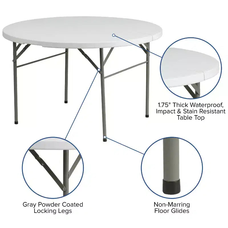 Emma and Oliver 4-Foot Round Bi-Fold Granite White Plastic Event Folding Table with Handle