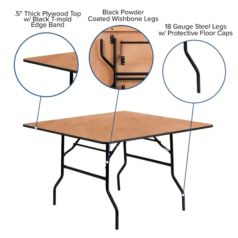 Emma and Oliver 4-Foot Square Wood Folding Banquet Table - Event & Catering Table