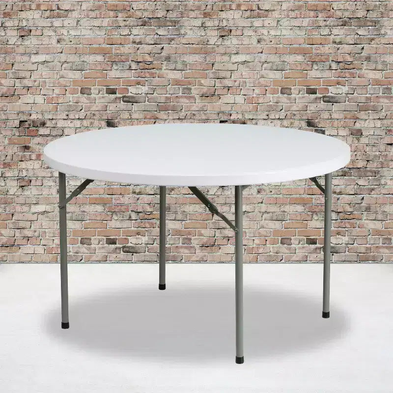 Emma and Oliver 4-Foot Round Granite White Plastic Folding Table - Banquet / Event Folding Table