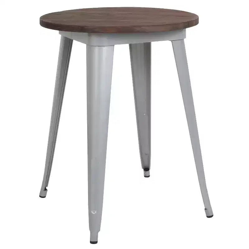 Emma and Oliver 24 Round Metal Indoor Table with Rustic Wood Top