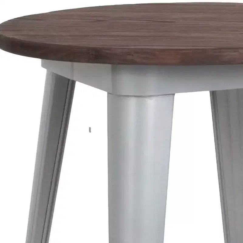 Emma and Oliver 24 Round Metal Indoor Table with Rustic Wood Top