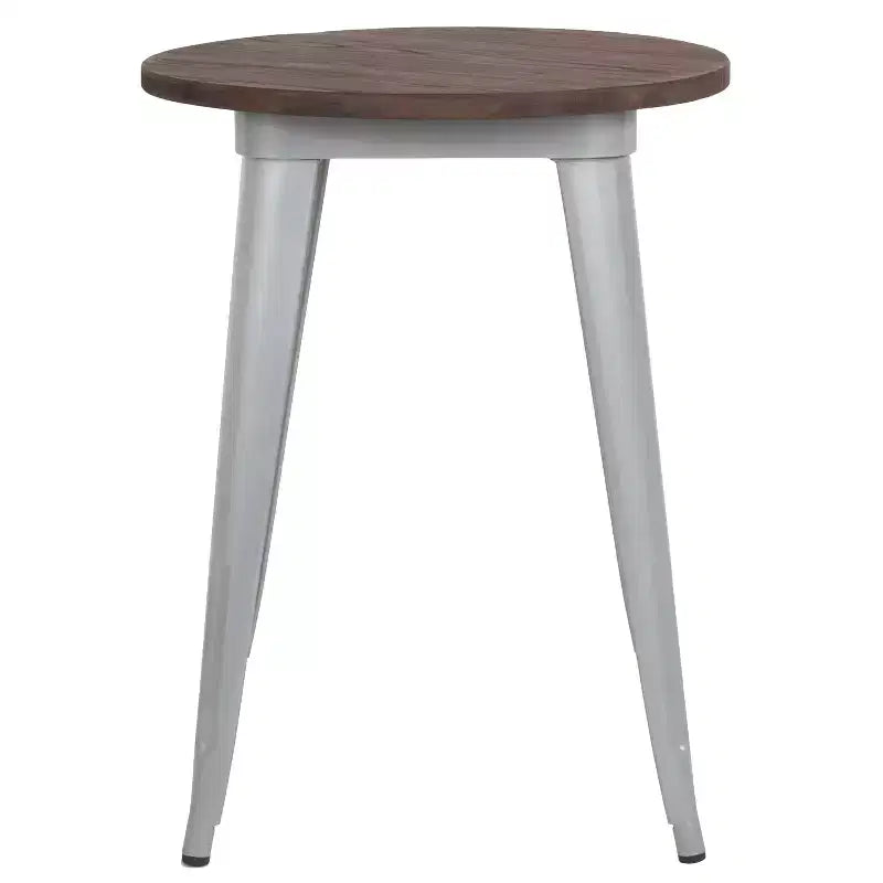 Emma and Oliver 24 Round Metal Indoor Table with Rustic Wood Top