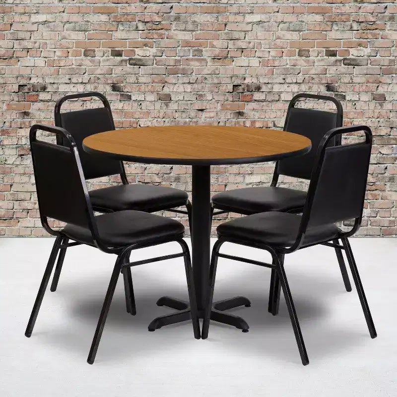 Emma and Oliver 36 Round Laminate X-Base Table Set with 4 Banquet Chairs