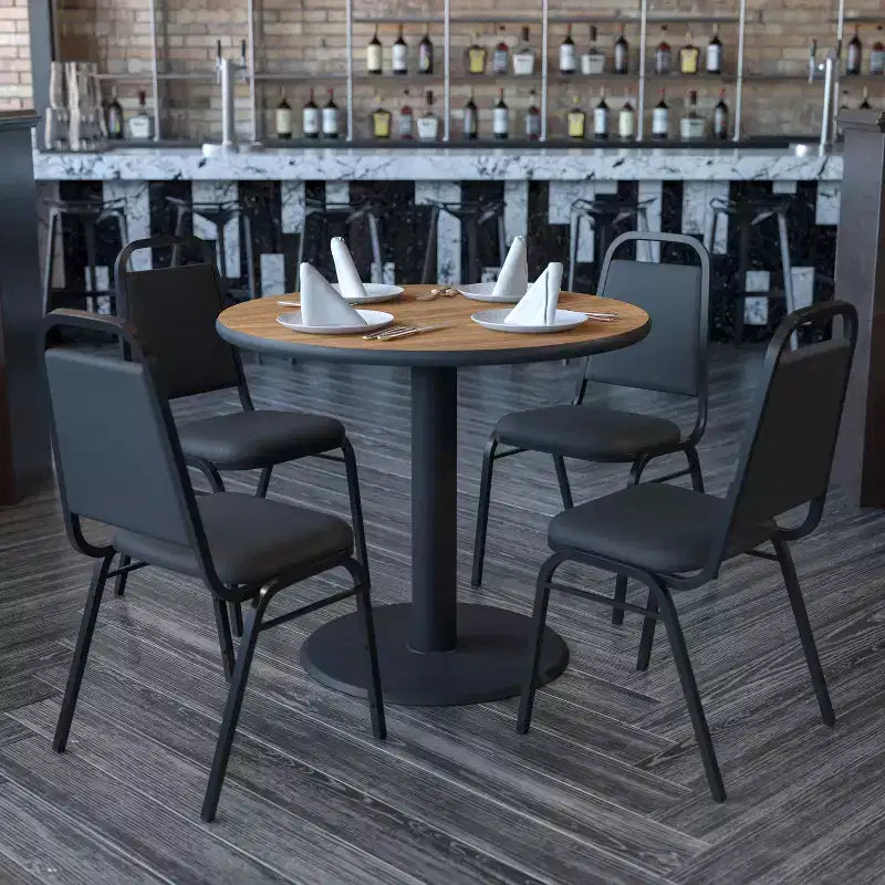 Emma and Oliver 36 Round Laminate X-Base Table Set with 4 Banquet Chairs