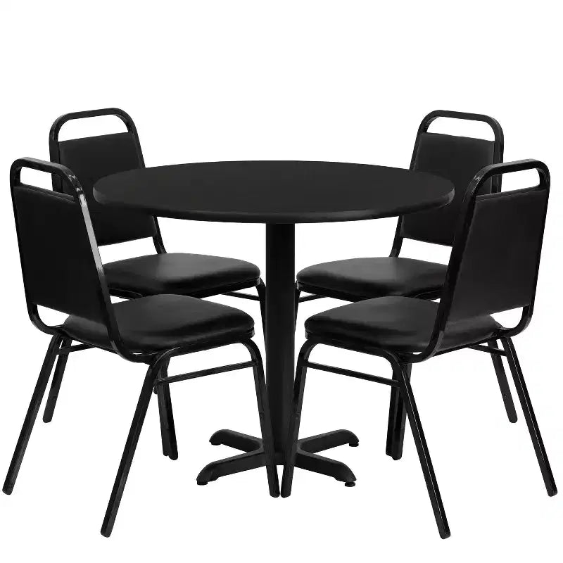 Emma and Oliver 36 Round Laminate X-Base Table Set with 4 Banquet Chairs