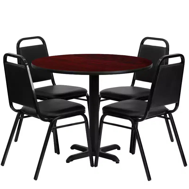 Emma et Oliver Ensemble Table Ronde Stratifiée à Piétement Central X de 36 po avec 4 Chaises de Banquet