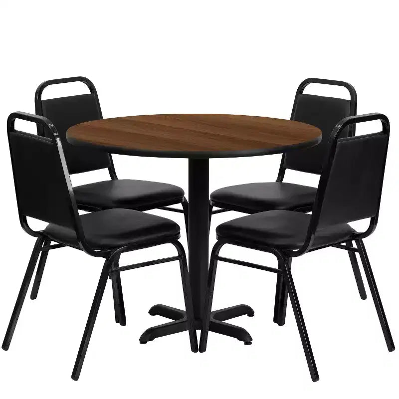 Emma et Oliver Ensemble Table Ronde Stratifiée à Piétement Central X de 36 po avec 4 Chaises de Banquet