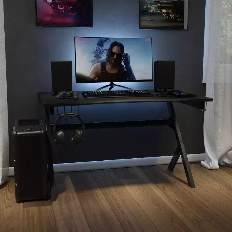 Flash Furniture Gaming Desk 45.25 x 29 Computer Table Gamer Workstation with Headphone Holder and 2 Cable Management Holes
