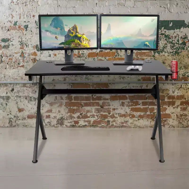 Flash Furniture Gaming Desk 45.25 x 29 Computer Table Gamer Workstation with Headphone Holder and 2 Cable Management Holes