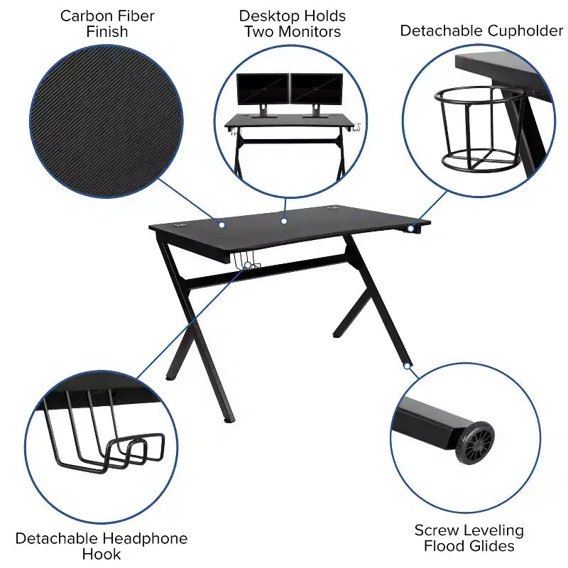 Flash Furniture Gaming Desk 45.25 x 29 Computer Table Gamer Workstation with Headphone Holder and 2 Cable Management Holes