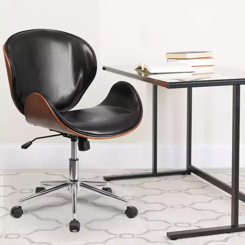 Emma and Oliver Mid-Back Wood Conference Office Chair with Leather Seat