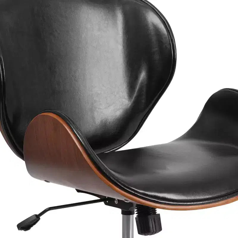Emma and Oliver Mid-Back Wood Conference Office Chair with Leather Seat