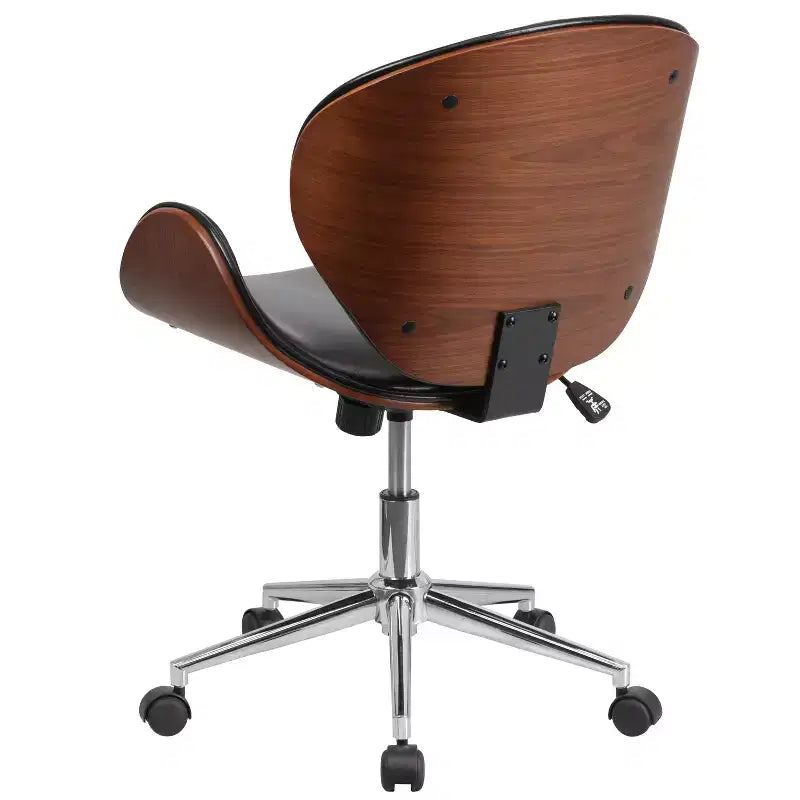 Emma and Oliver Mid-Back Wood Conference Office Chair with Leather Seat