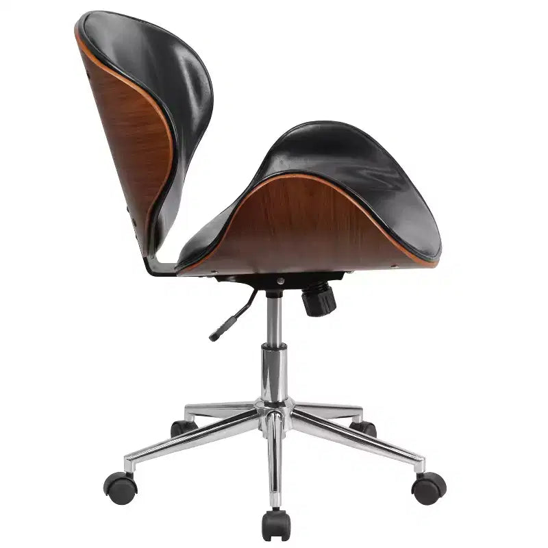 Emma and Oliver Mid-Back Wood Conference Office Chair with Leather Seat