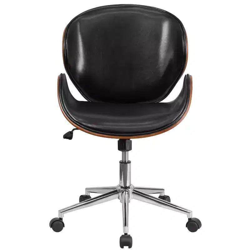 Emma and Oliver Mid-Back Wood Conference Office Chair with Leather Seat