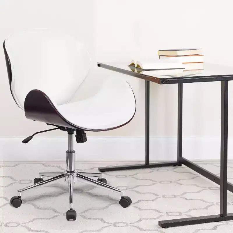 Emma and Oliver Mid-Back Wood Conference Office Chair with Leather Seat