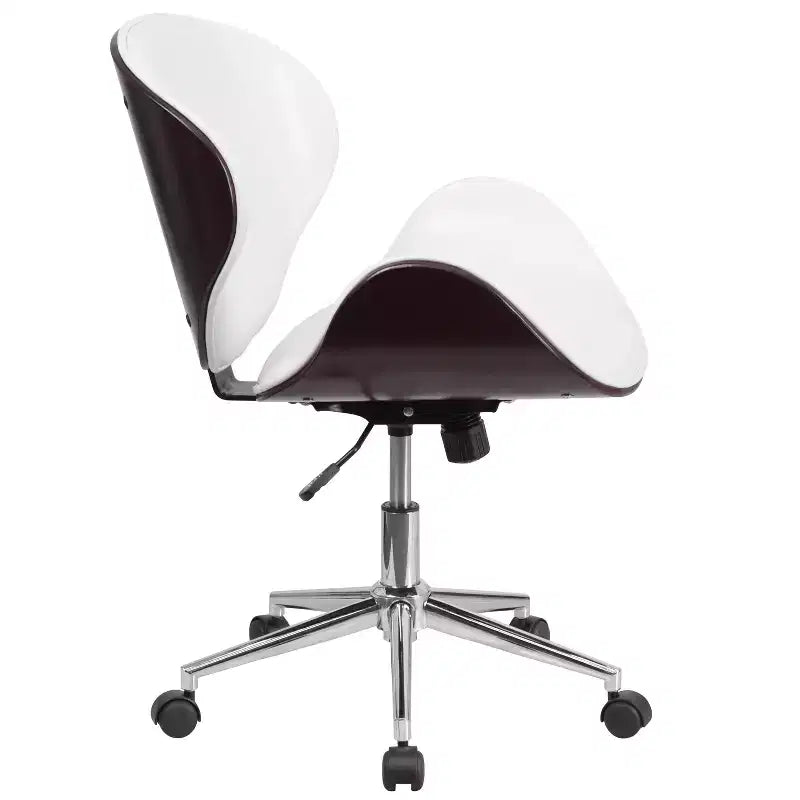 Emma and Oliver Mid-Back Wood Conference Office Chair with Leather Seat