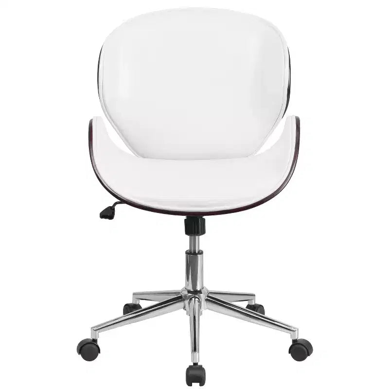Emma and Oliver Mid-Back Wood Conference Office Chair with Leather Seat