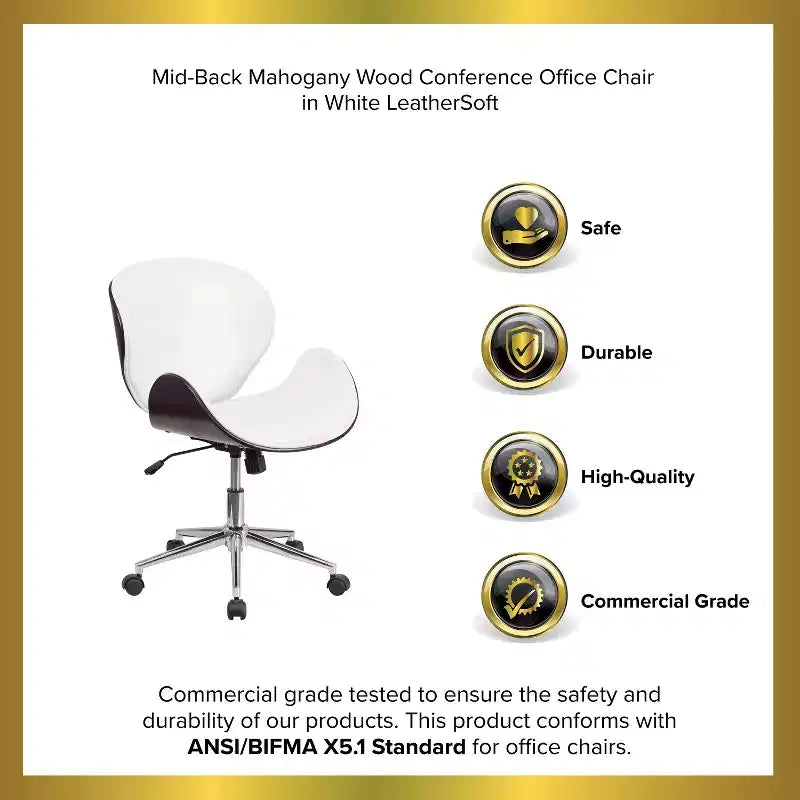 Emma and Oliver Mid-Back Wood Conference Office Chair with Leather Seat