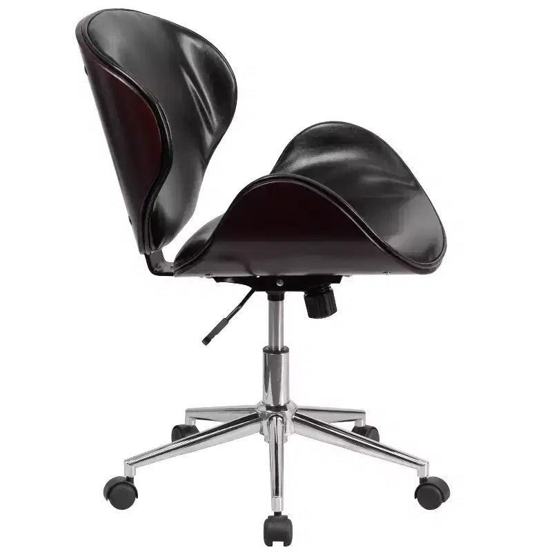 Emma and Oliver Mid-Back Wood Conference Office Chair with Leather Seat