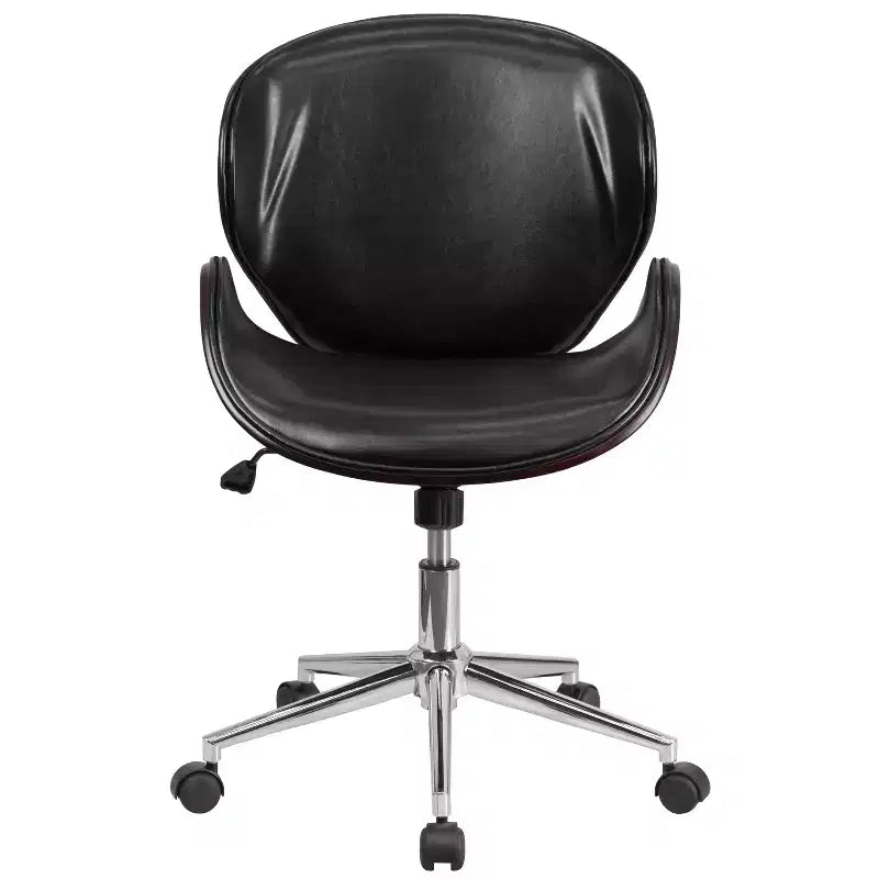 Emma and Oliver Mid-Back Wood Conference Office Chair with Leather Seat