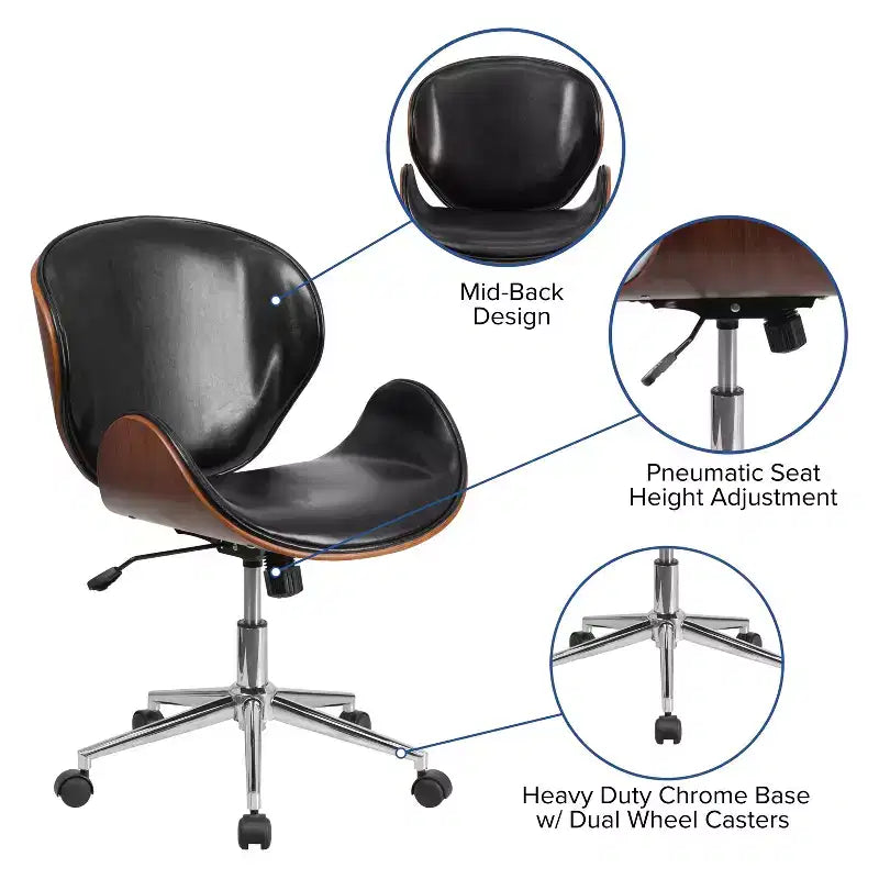 Emma and Oliver Mid-Back Wood Conference Office Chair with Leather Seat