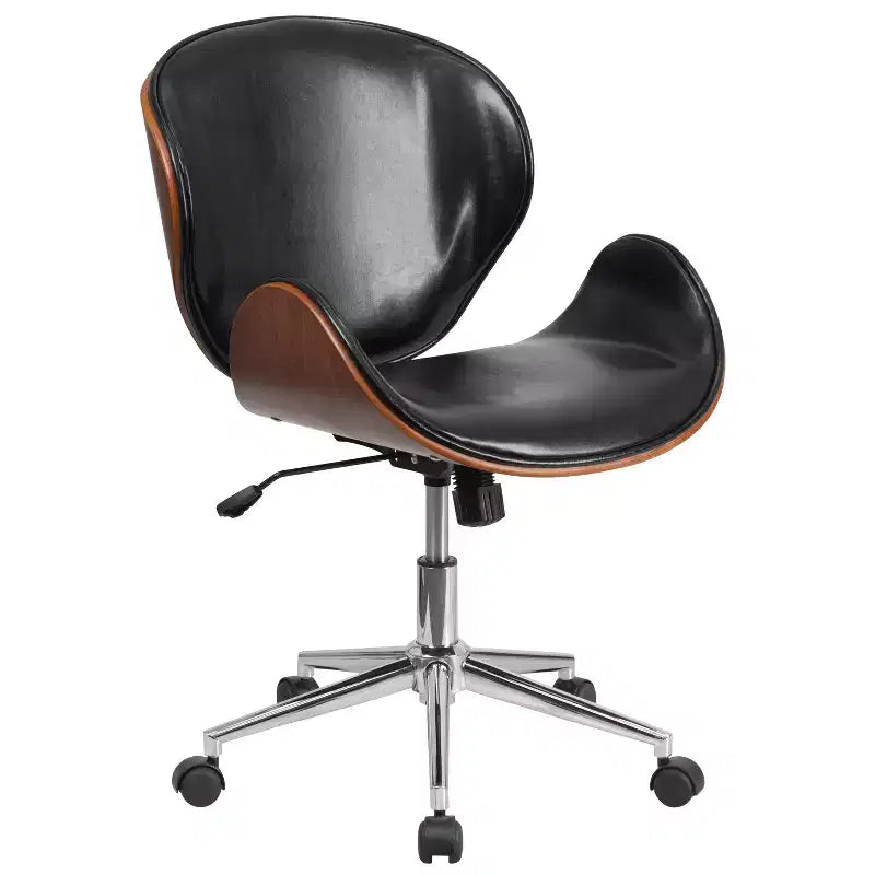 Chaise de bureau de conférence Emma et Oliver en bois mi-dossier avec siège en cuir