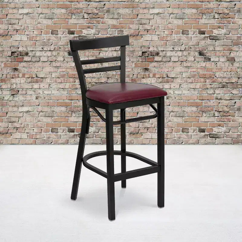 Emma and Oliver Two-Slat Ladder Back Black Metal Restaurant Dining Barstool