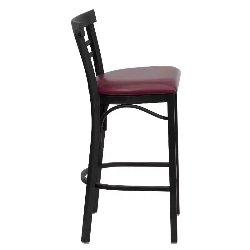 Emma and Oliver Two-Slat Ladder Back Black Metal Restaurant Dining Barstool