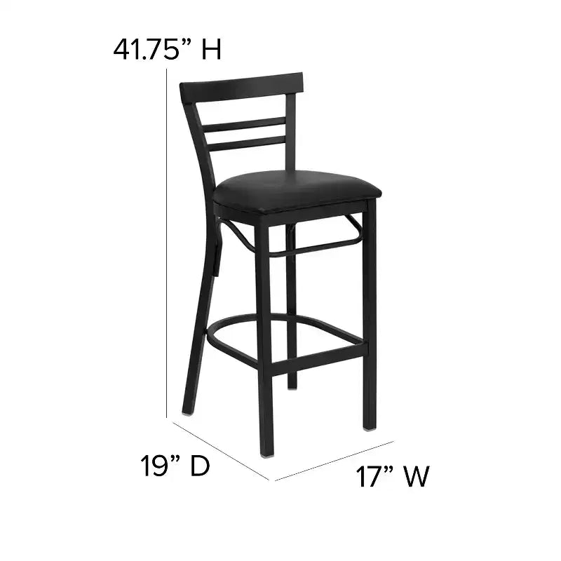 Emma and Oliver Two-Slat Ladder Back Black Metal Restaurant Dining Barstool