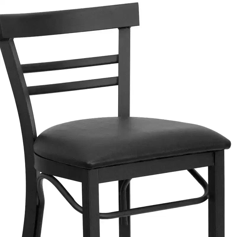 Emma and Oliver Two-Slat Ladder Back Black Metal Restaurant Dining Barstool