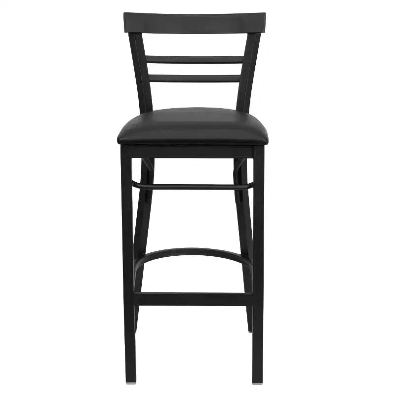 Emma and Oliver Two-Slat Ladder Back Black Metal Restaurant Dining Barstool