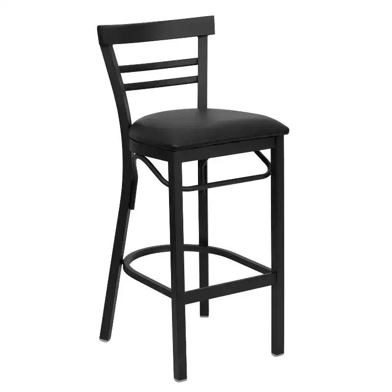 Emma and Oliver Two-Slat Ladder Back Black Metal Restaurant Dining Barstool
