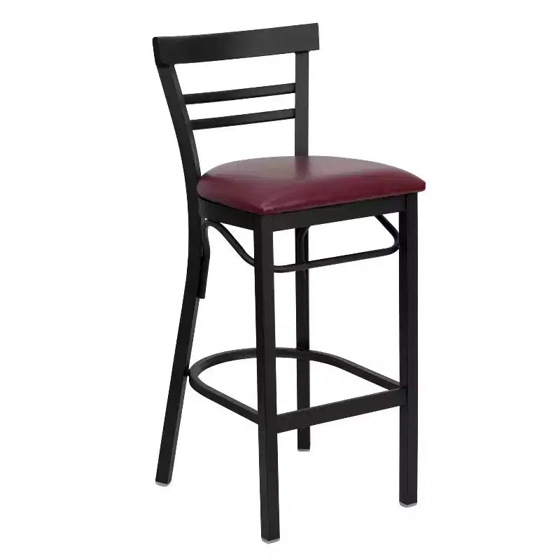 Tabouret de bar Emma et Oliver à deux barreaux, dossier échelle, en métal noir, pour restaurant