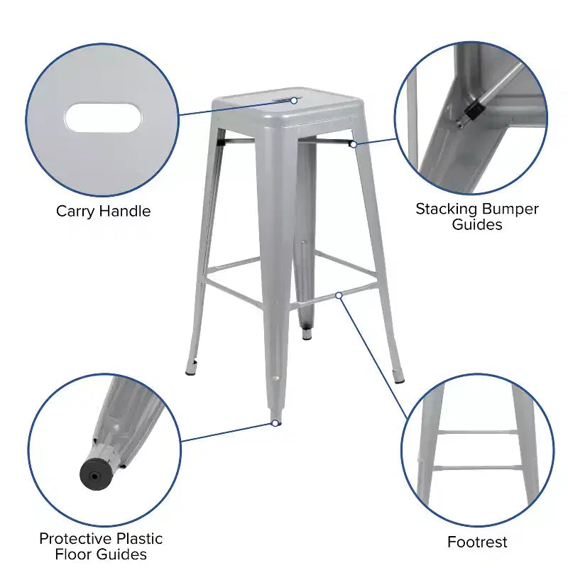 Emma and Oliver 4 Pack 30 High Metal Indoor Bar Stool - Stackable Stool