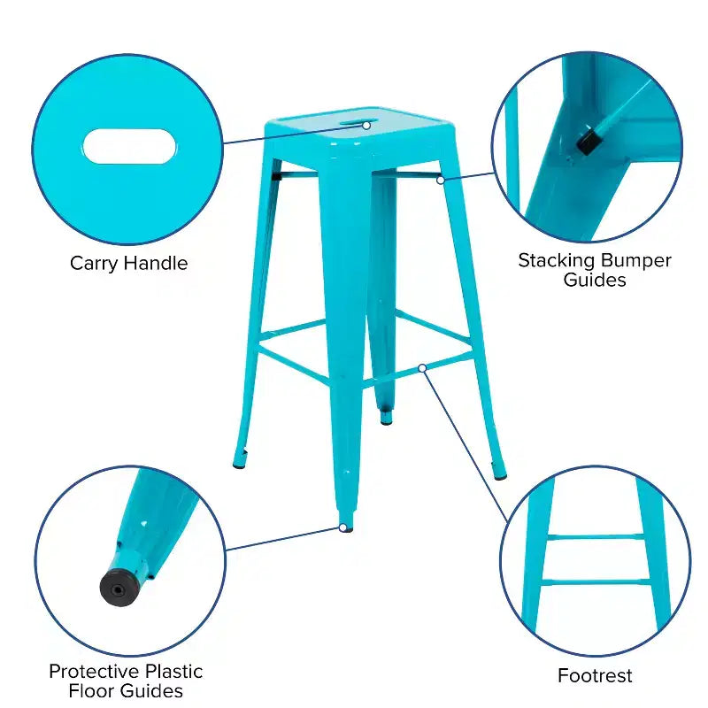 Emma and Oliver 4 Pack 30 High Metal Indoor Bar Stool - Stackable Stool