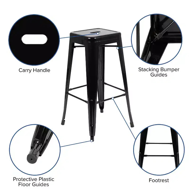 Emma and Oliver 4 Pack 30 High Metal Indoor Bar Stool - Stackable Stool