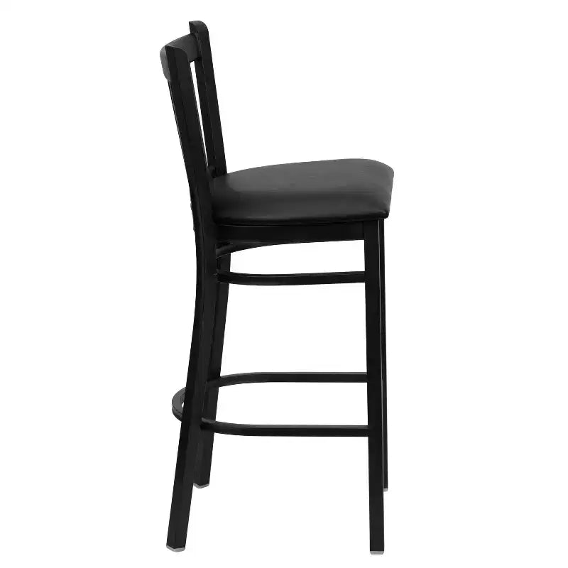 Emma and Oliver Black Vertical Back Metal Restaurant Dining Barstool