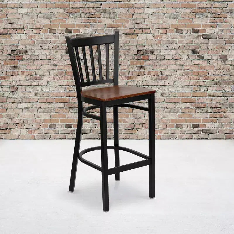 Emma and Oliver Black Vertical Back Metal Restaurant Dining Barstool